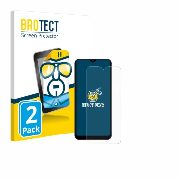 Front side of a product packaging with the brand logo BROTECT. Next to it is the device Samsung Galaxy A02s shown with the cor