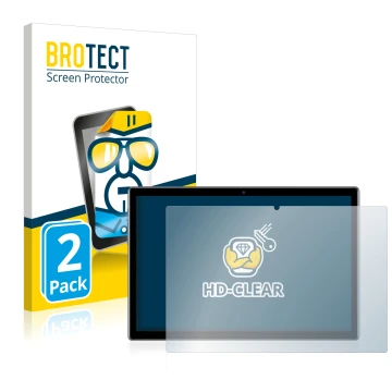 Front side of a product packaging with the brand logo BROTECT. Next to it is the device Teclast P20HD shown with the correspon