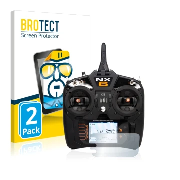 Front side of a product packaging with the brand logo BROTECT. Next to it is the device Spektrum NX6 shown with the correspond