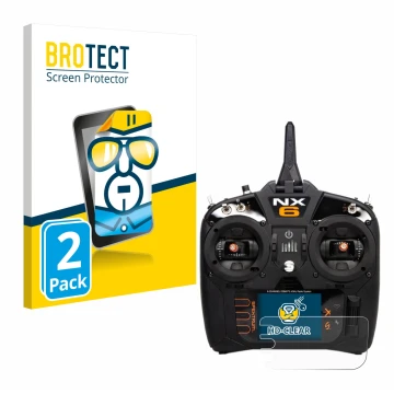 Front side of a product packaging with the brand logo BROTECT. Next to it is the device Spektrum NX10 shown with the correspon