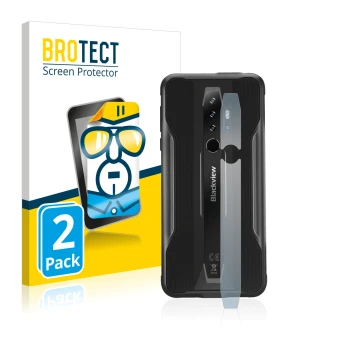 Front side of a product packaging with the brand logo BROTECT. Next to it is the device Blackview BV6300 Pro (ONLY Camera Lens