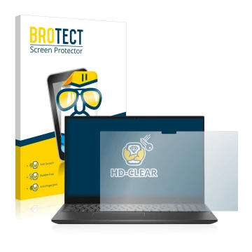 Front side of a product packaging with the brand logo BROTECT. Next to it is the device Dell Inspiron 15 7506 shown with the c