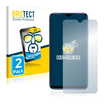 Front side of a product packaging with the brand logo BROTECT. Next to it is the device Xiaomi Redmi 9T shown with the corresp
