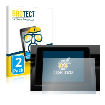 Front side of a product packaging with the brand logo BROTECT. Next to it is the device Renault Zoe Easy Link 7