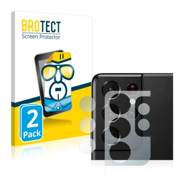 Front side of a product packaging with the brand logo BROTECT. Next to it is the device Samsung Galaxy S21 Ultra 5G (ONLY Came
