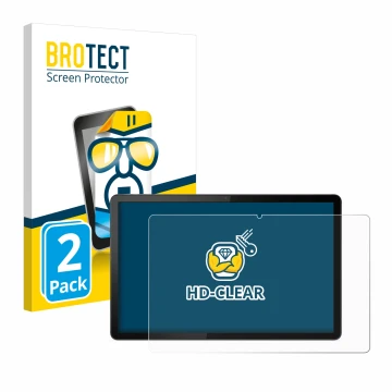 Front side of a product packaging with the brand logo BROTECT. Next to it is the device Lenovo Tab P11 (Landscape) shown with 