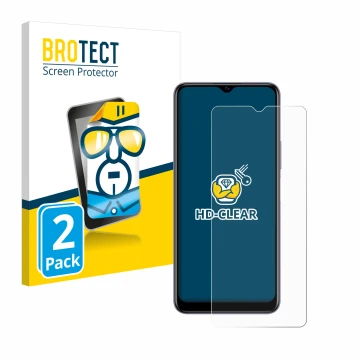 Front side of a product packaging with the brand logo BROTECT. Next to it is the device Vivo Y20G shown with the corresponding