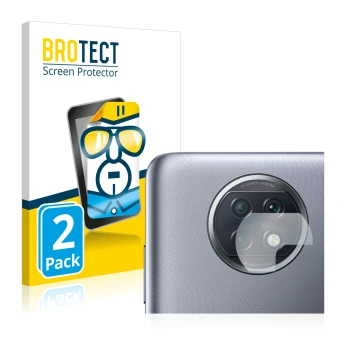 Front side of a product packaging with the brand logo BROTECT. Next to it is the device Xiaomi Redmi Note 9T 5G (ONLY Camera L