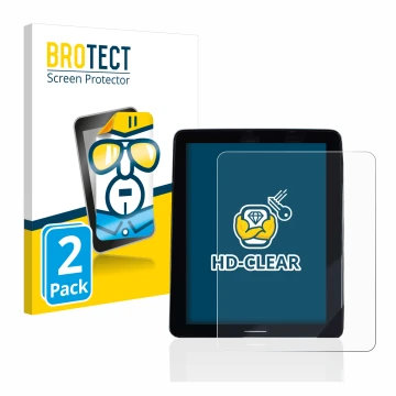 Front side of a product packaging with the brand logo BROTECT. Next to it is the device Volvo Polestar 2 2020 Infotainment Sys