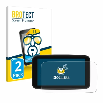 Front side of a product packaging with the brand logo BROTECT. Next to it is the device TomTom GO Discover 7