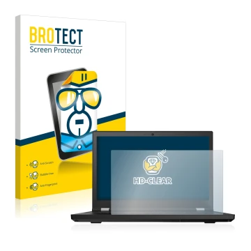 Front side of a product packaging with the brand logo BROTECT. Next to it is the device Lenovo ThinkPad P15 shown with the cor