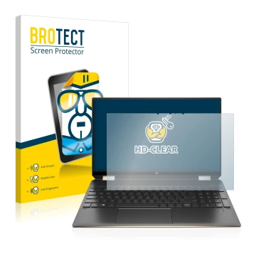 Front side of a product packaging with the brand logo BROTECT. Next to it is the device HP Spectre x360 (15-eb) (359.9 mm x 22