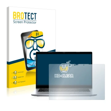 Front side of a product packaging with the brand logo BROTECT. Next to it is the device Dell Latitude 5320 Non-Touch shown wit