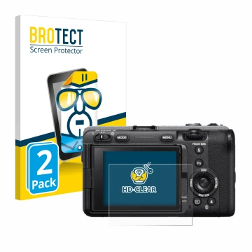 Front side of a product packaging with the brand logo BROTECT. Next to it is the device Sony FX3 shown with the corresponding 