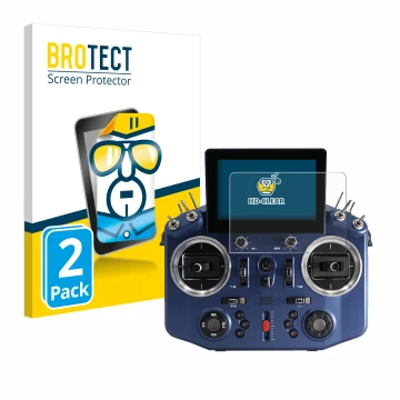 Front side of a product packaging with the brand logo BROTECT. Next to it is the device FrSky Horus X20 shown with the corresp