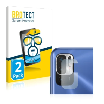 Front side of a product packaging with the brand logo BROTECT. Next to it is the device Xiaomi Redmi Note 10 5G (ONLY Camera L