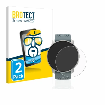 Front side of a product packaging with the brand logo BROTECT. Next to it is the device Suunto 9 Peak shown with the correspon