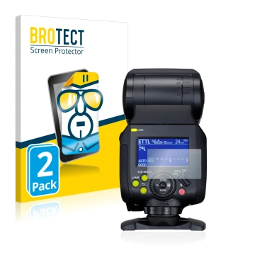 Front side of a product packaging with the brand logo BROTECT. Next to it is the device Canon Speedlite EL-1 shown with the co