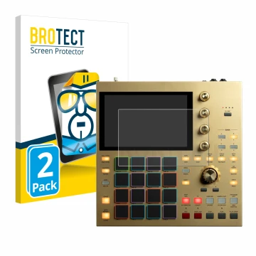 Front side of a product packaging with the brand logo BROTECT. Next to it is the device Akai MPC One shown with the correspond