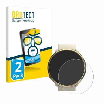 Front side of a product packaging with the brand logo BROTECT. Next to it is the device Polar Ignite 2 shown with the correspo