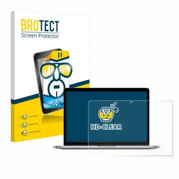 Front side of a product packaging with the brand logo BROTECT. Next to it is the device Apple MacBook Pro 13