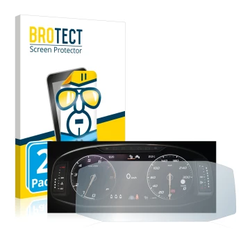 Front side of a product packaging with the brand logo BROTECT. Next to it is the device Seat Ateca Facelift 10.25