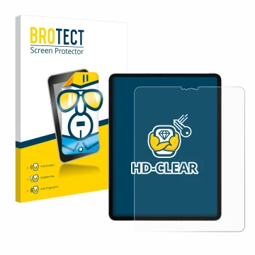 Front side of a product packaging with the brand logo BROTECT. Next to it is the device Apple iPad Pro 12.9