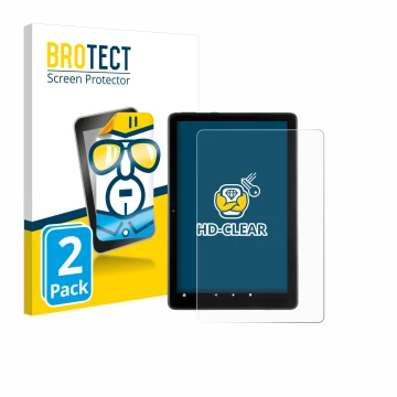 Front side of a product packaging with the brand logo BROTECT. Next to it is the device Amazon Fire HD 10 2021 (11th Gen.) sho