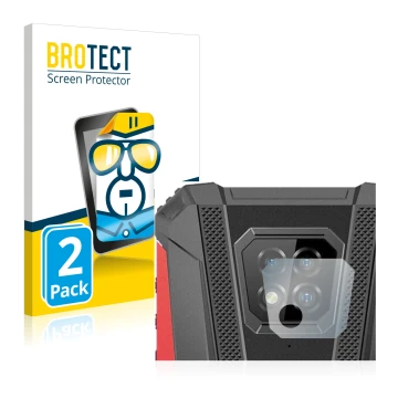 Front side of a product packaging with the brand logo BROTECT. Next to it is the device Ulefone Armor 8 Pro (ONLY Camera Lens)