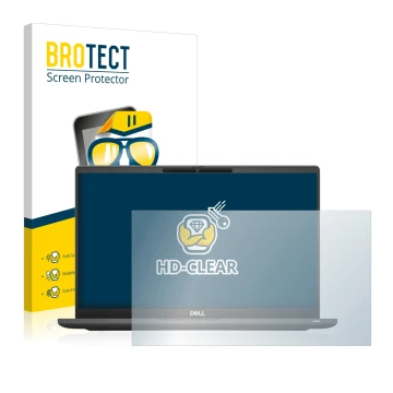 Front side of a product packaging with the brand logo BROTECT. Next to it is the device Dell Latitude 7320 Non-Touch shown wit