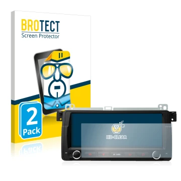 Front side of a product packaging with the brand logo BROTECT. Next to it is the device Xtrons PQ8046BL shown with the corresp