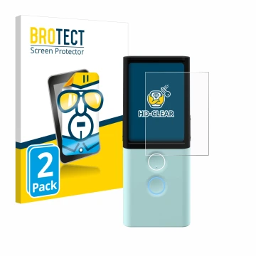 Front side of a product packaging with the brand logo BROTECT. Next to it is the device Vasco Translator M3 shown with the cor