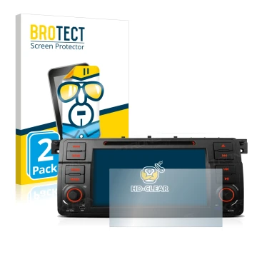 Front side of a product packaging with the brand logo BROTECT. Next to it is the device Xtrons PQ7046B shown with the correspo