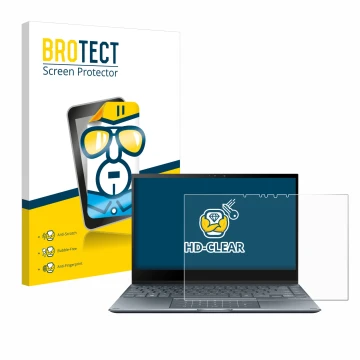 Front side of a product packaging with the brand logo BROTECT. Next to it is the device ASUS ZenBook Flip 13 UX363EA shown wit