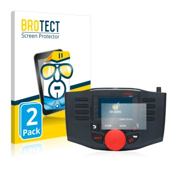 Front side of a product packaging with the brand logo BROTECT. Next to it is the device Märklin Mobile Station 2 60657 shown w
