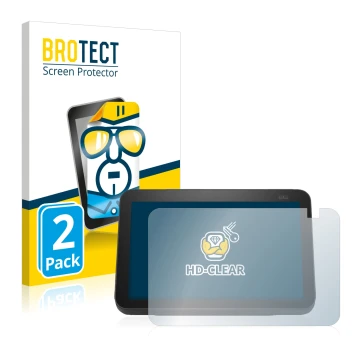 Front side of a product packaging with the brand logo BROTECT. Next to it is the device Amazon Echo Show 8 2021 (2nd Gen.) sho
