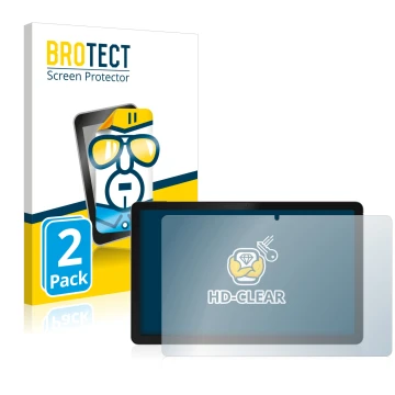 Front side of a product packaging with the brand logo BROTECT. Next to it is the device realme Pad shown with the correspondin