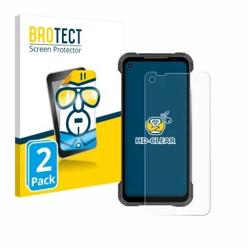 Front side of a product packaging with the brand logo BROTECT. Next to it is the device Doogee S97 Pro shown with the correspo