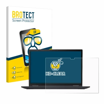Front side of a product packaging with the brand logo BROTECT. Next to it is the device Lenovo ThinkPad X13 Yoga Gen 2 shown w