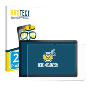 Front side of a product packaging with the brand logo BROTECT. Next to it is the device Lenovo Tab P11 Plus shown with the cor