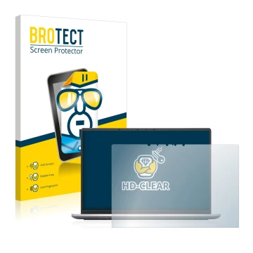 Front side of a product packaging with the brand logo BROTECT. Next to it is the device Dell Latitude 9420 2-in-1 2021 shown w