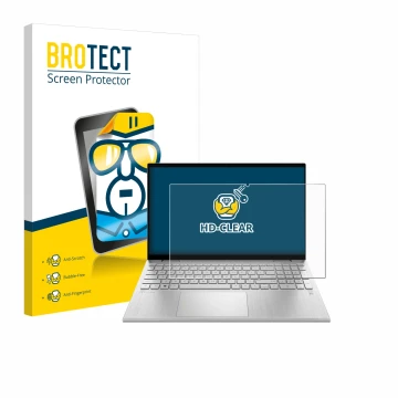 Front side of a product packaging with the brand logo BROTECT. Next to it is the device HP Pavilion x360 Convertible 15-erX sh