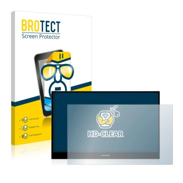 Front side of a product packaging with the brand logo BROTECT. Next to it is the device ViewSonic TD1655 shown with the corres