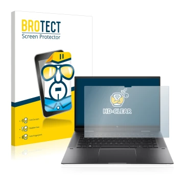 Front side of a product packaging with the brand logo BROTECT. Next to it is the device HP Envy x360 (15-eX) (359 mm x 228.2 m
