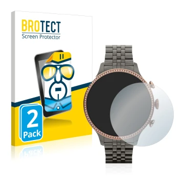 Front side of a product packaging with the brand logo BROTECT. Next to it is the device Fossil Gen 6 (42mm) shown with the cor