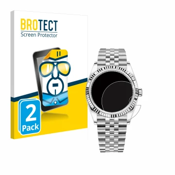 Front side of a product packaging with the brand logo BROTECT. Next to it is the device Rolex Datejust 36 shown with the corre