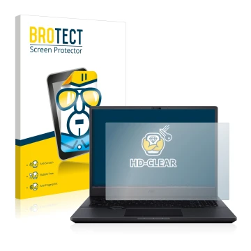Front side of a product packaging with the brand logo BROTECT. Next to it is the device ASUS ProArt StudioBook Pro 16 OLED sho