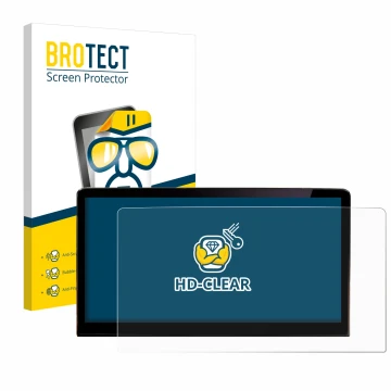 Front side of a product packaging with the brand logo BROTECT. Next to it is the device Skoda Enyaq iV 80 2021 Infotainment Sy