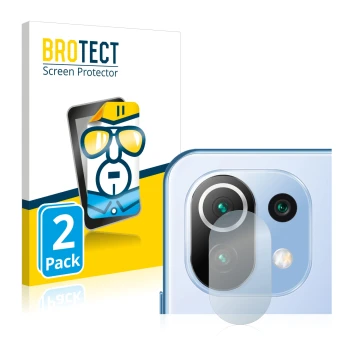 Front side of a product packaging with the brand logo BROTECT. Next to it is the device Xiaomi 11 Lite 5G NE (ONLY Camera Lens