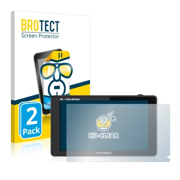 Front side of a product packaging with the brand logo BROTECT. Next to it is the device Feelworld LUT6S 6
